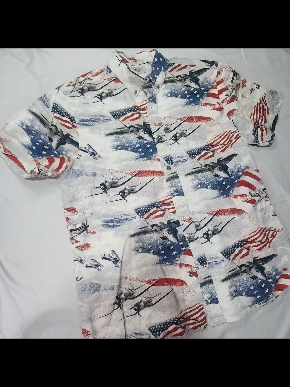 Military WWII Patriotic Aircraft Button-up